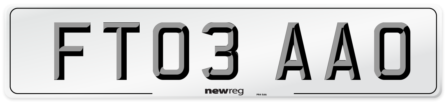 FT03 AAO Number Plate from New Reg